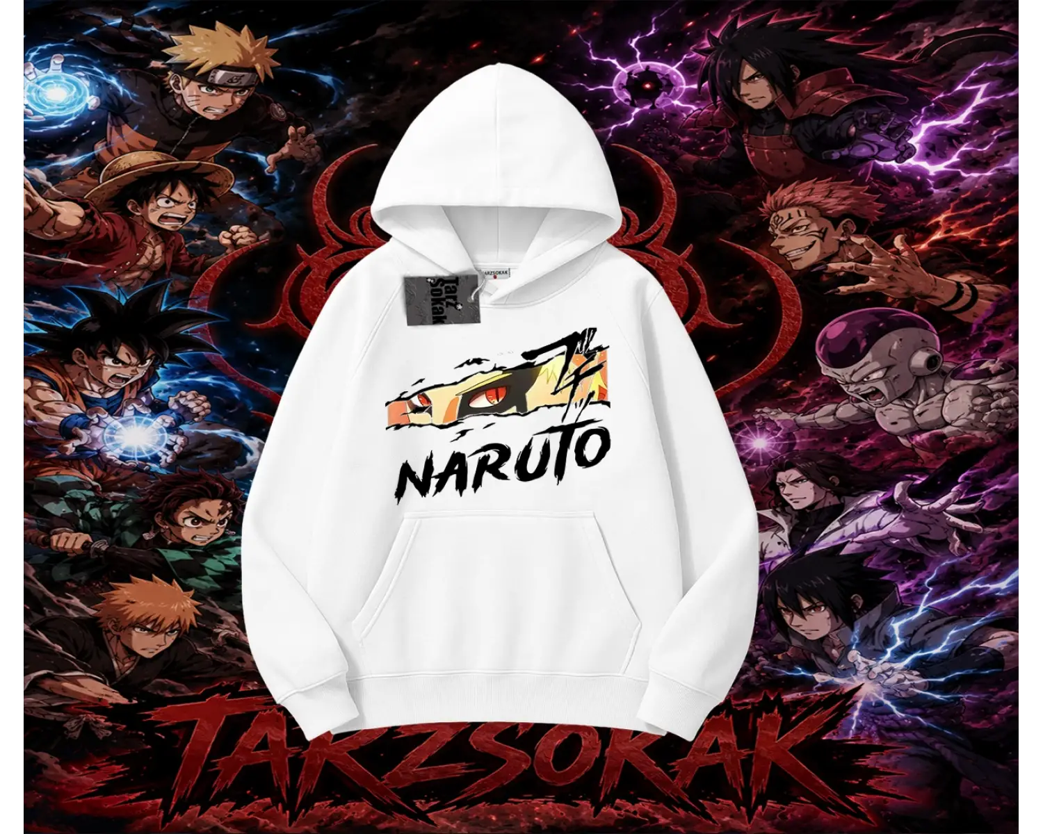 Naruto Uzumaki Premium Anime Oversize Unisex Kapşonlu Sweatshirt Beyaz