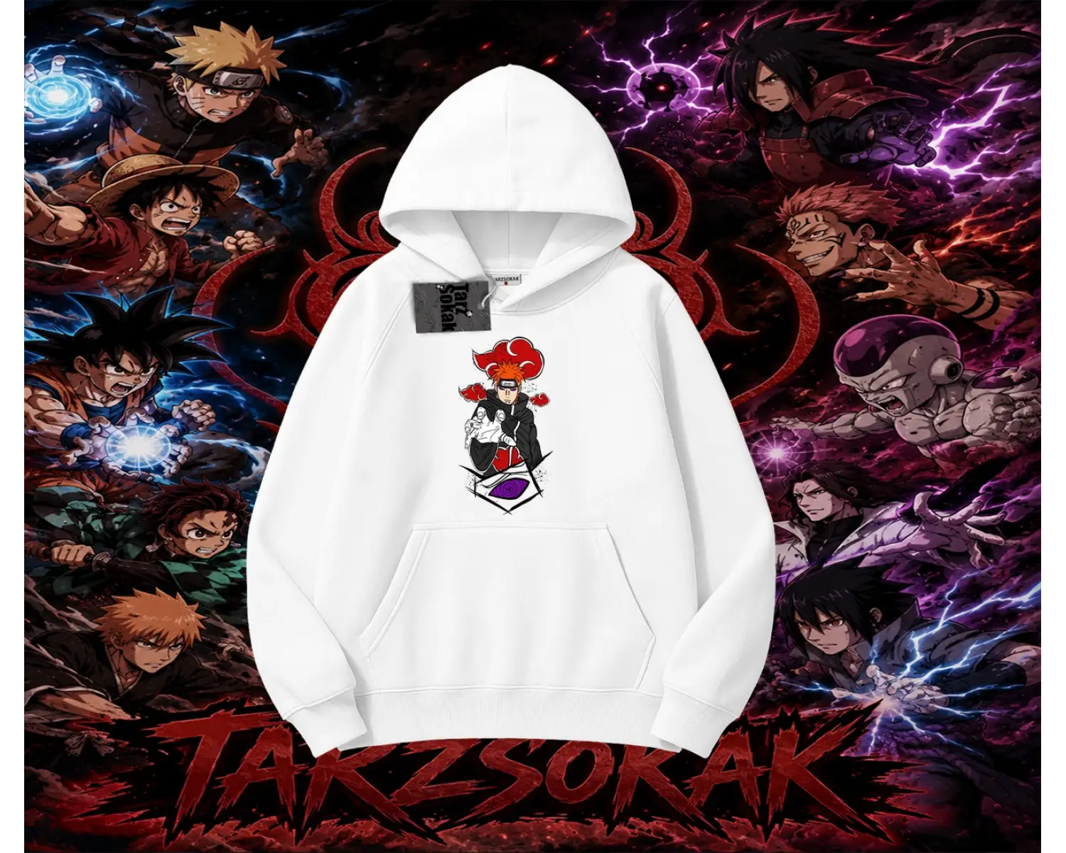 Naruto Uzumaki Premium Anime Oversize Unisex Kapşonlu Sweatshirt Beyaz