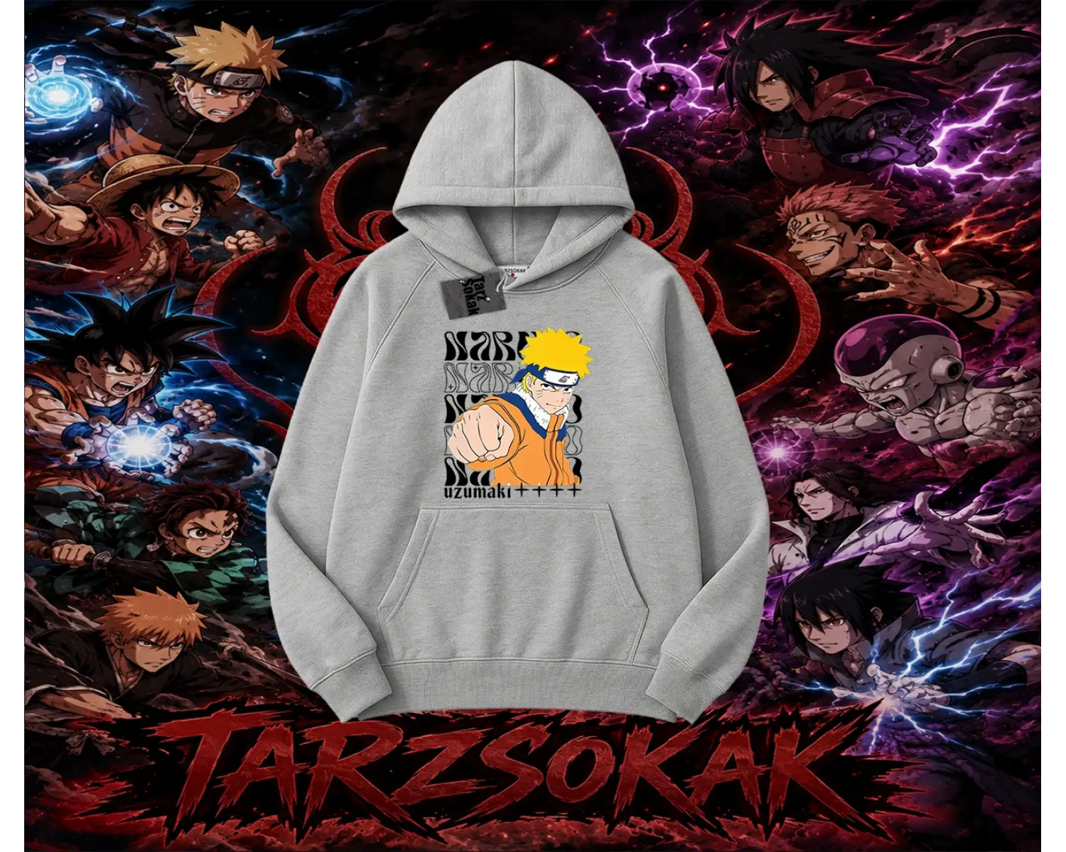 Naruto Uzumaki Premium Anime Oversize Unisex Kapşonlu Sweatshirt Beyaz