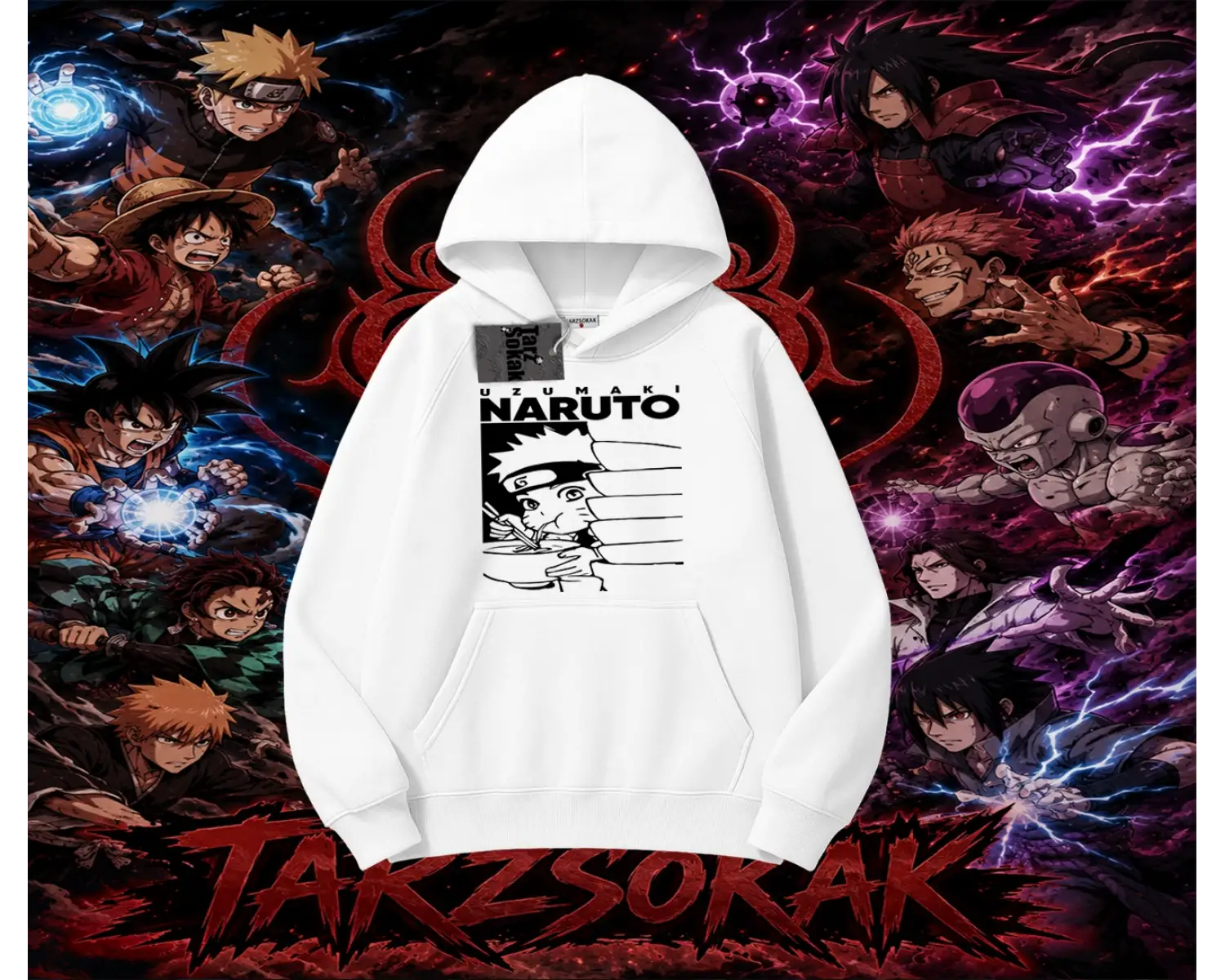 Naruto Uzumaki Premium Anime Oversize Unisex Kapşonlu Sweatshirt Beyaz
