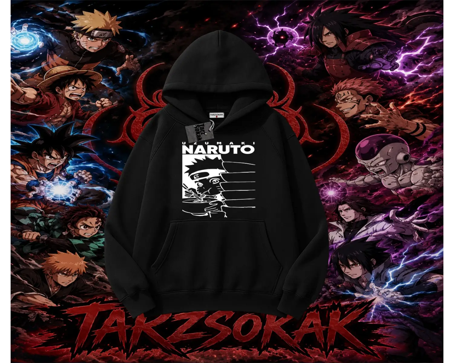 Naruto Uzumaki Premium Anime Oversize Unisex Kapşonlu Sweatshirt Beyaz