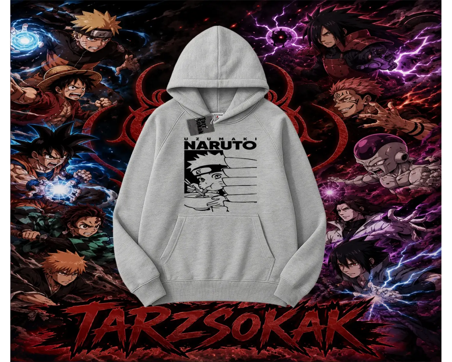 Naruto Uzumaki Premium Anime Oversize Unisex Kapşonlu Sweatshirt Beyaz