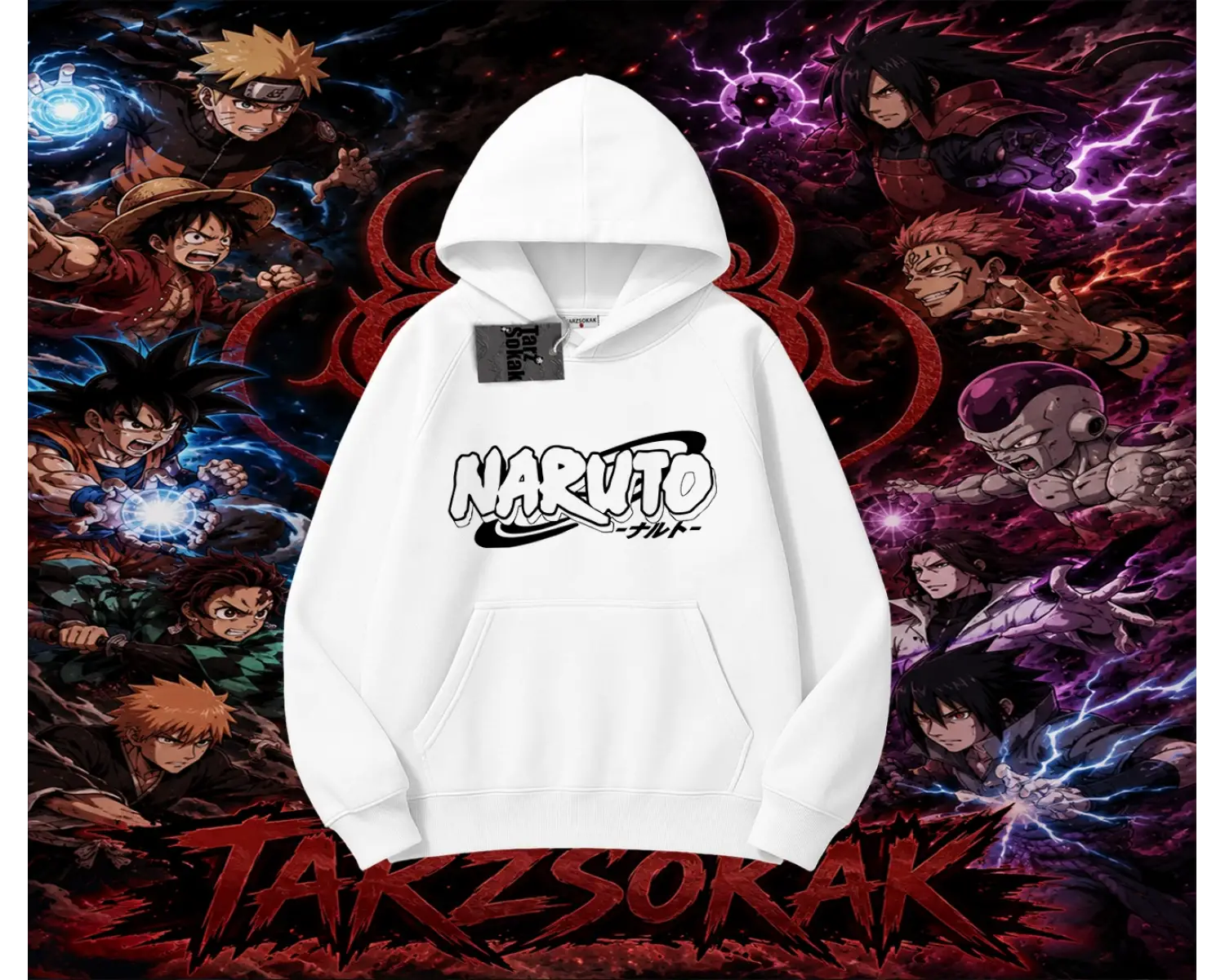 Naruto Uzumaki Premium Anime Oversize Unisex Kapşonlu Sweatshirt Beyaz