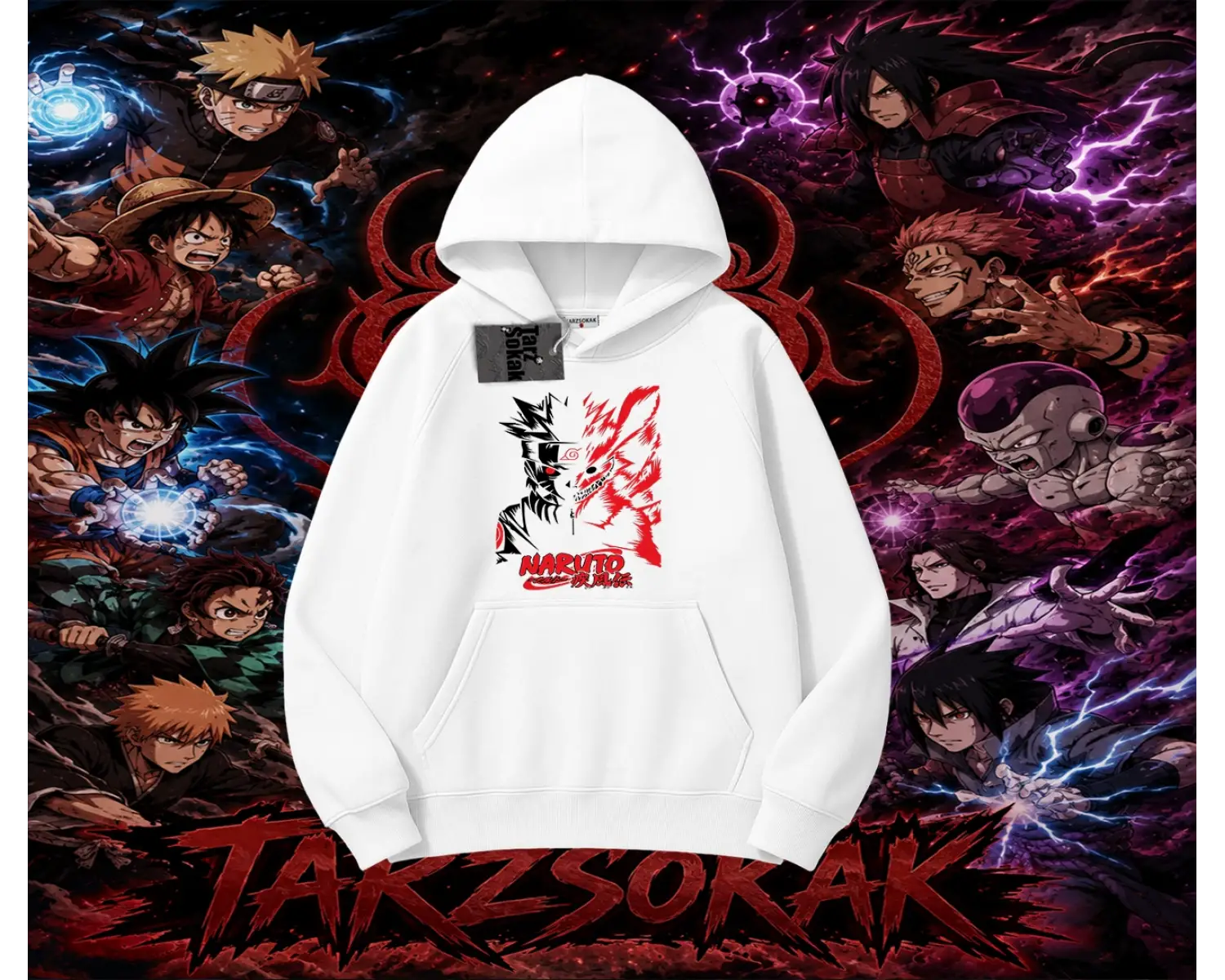 Naruto Uzumaki Premium Anime Oversize Unisex Kapşonlu Sweatshirt Beyaz