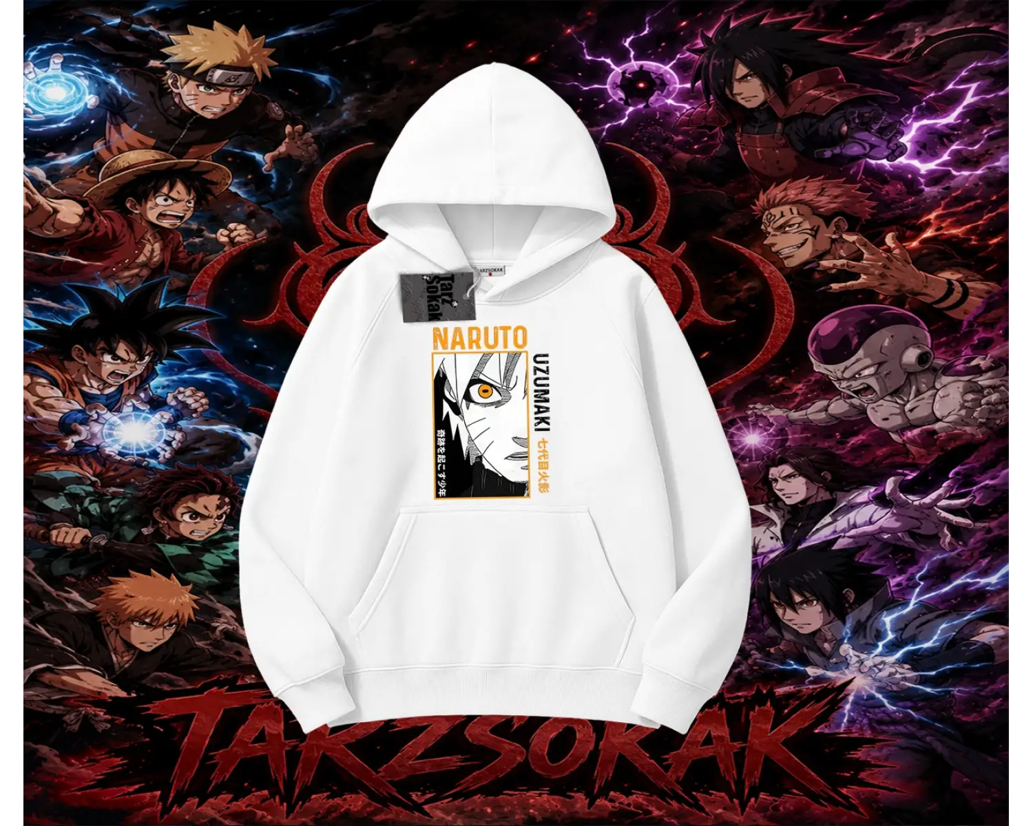 Naruto Uzumaki Premium Anime Oversize Unisex Kapşonlu Sweatshirt Beyaz