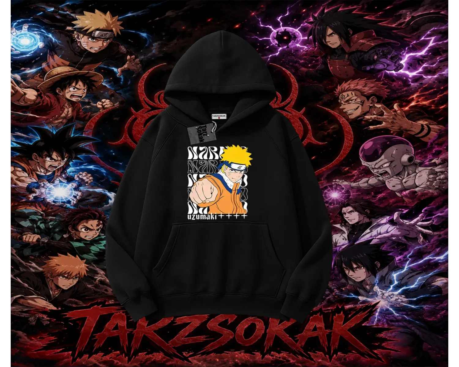 Naruto Uzumaki Premium Anime Oversize Unisex Kapşonlu Sweatshirt Beyaz