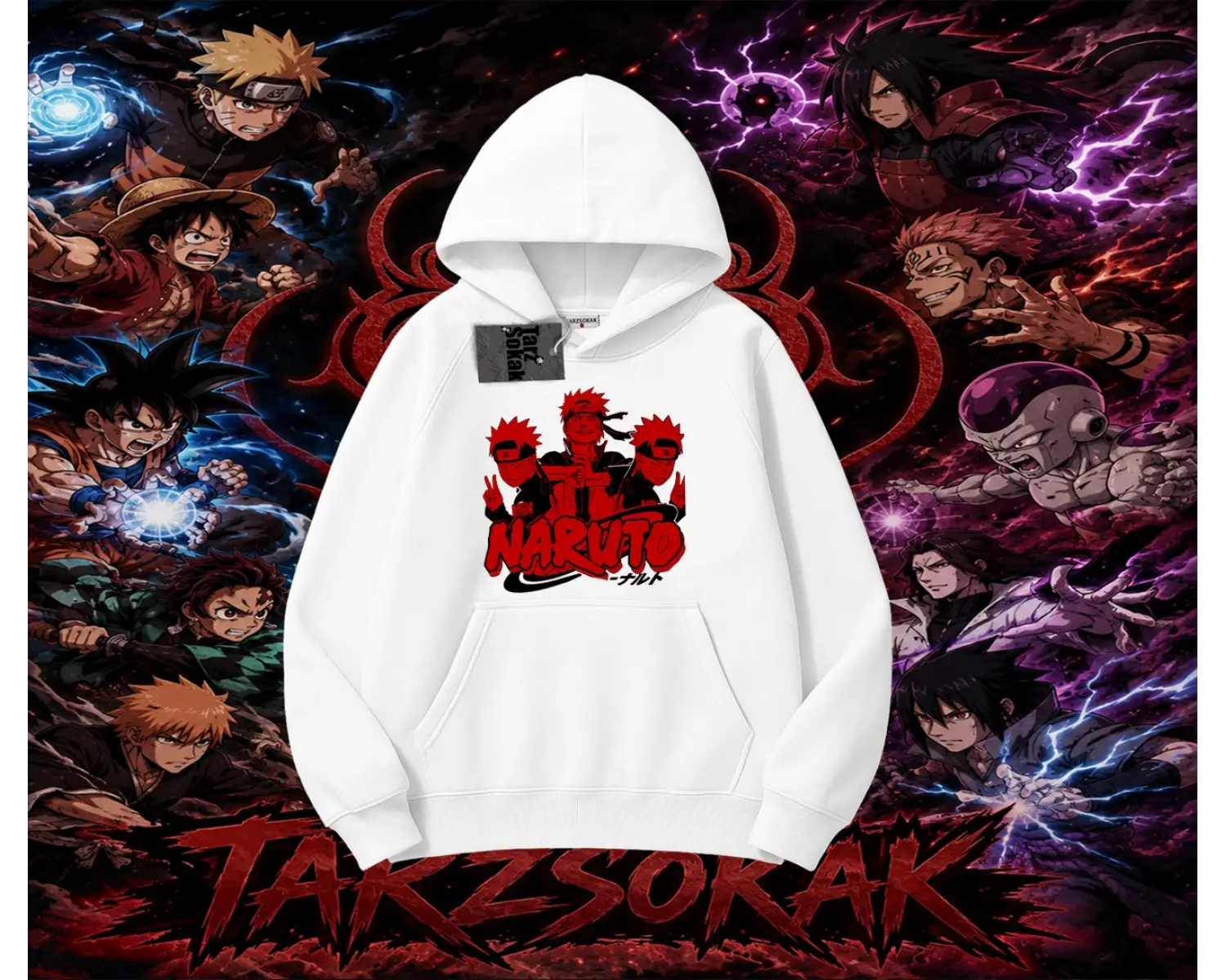 Naruto Uzumaki Premium Anime Oversize Unisex Kapşonlu Sweatshirt Beyaz