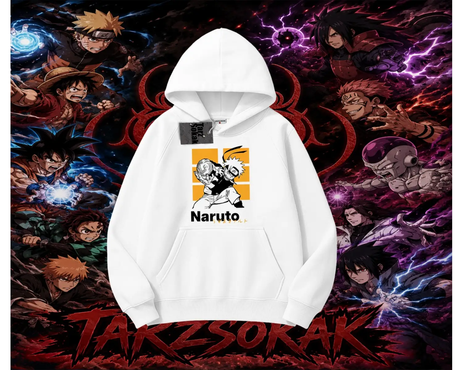 Naruto Uzumaki Premium Anime Oversize Unisex Kapşonlu Sweatshirt Beyaz