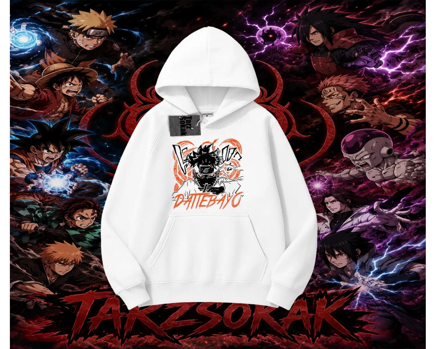 Naruto Uzumaki Premium Anime Oversize Unisex Kapşonlu Sweatshirt Beyaz