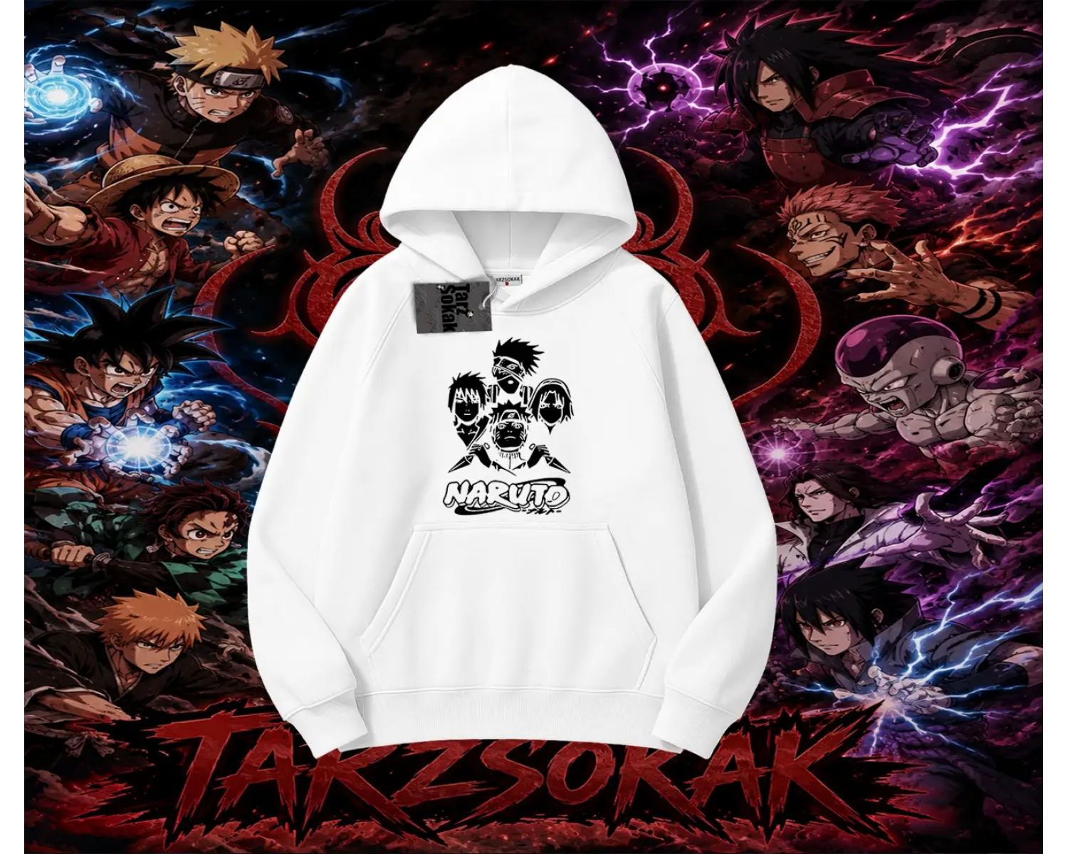 Naruto Uzumaki Premium Anime Oversize Unisex Kapşonlu Sweatshirt Beyaz