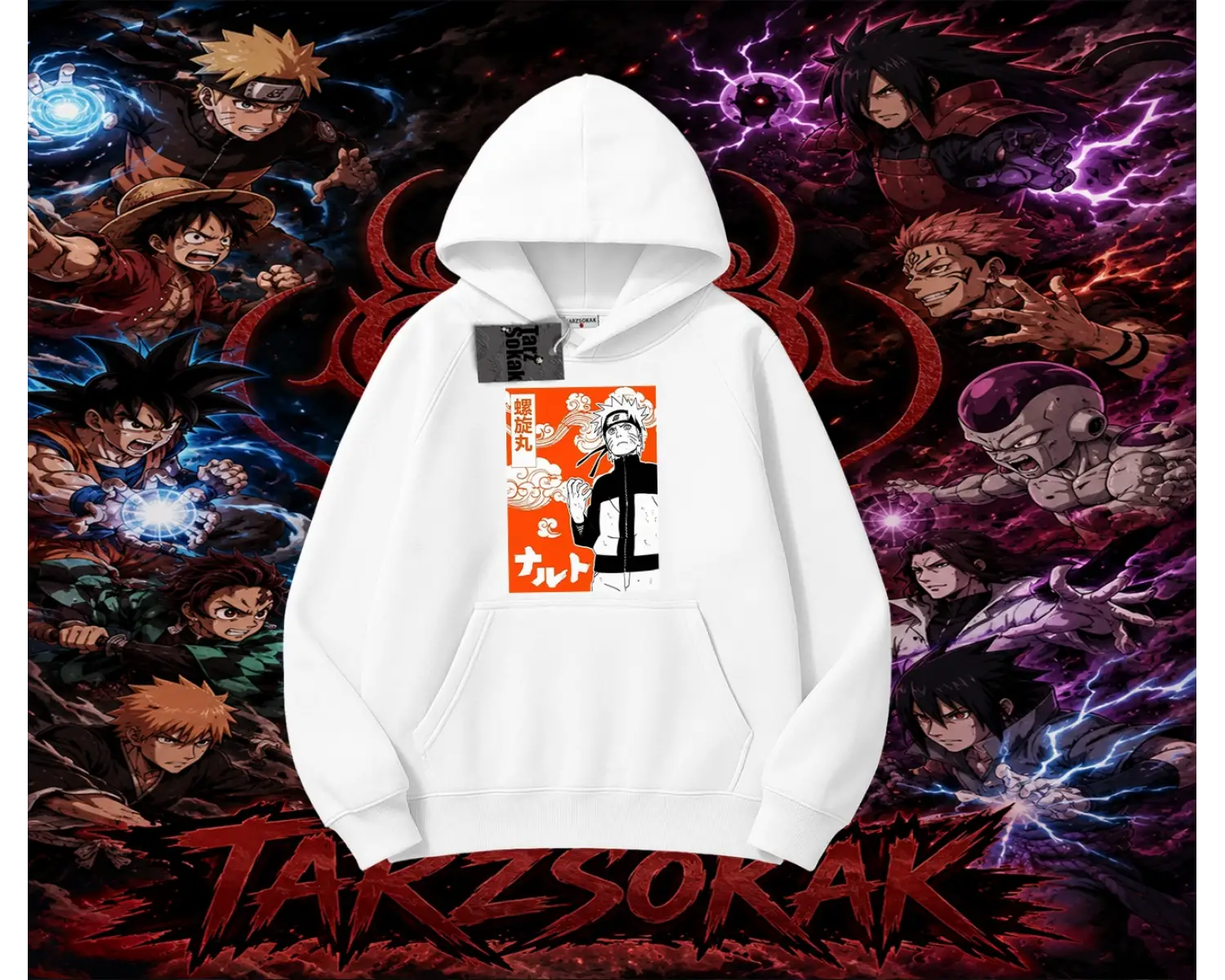 Naruto Uzumaki Premium Anime Oversize Unisex Kapşonlu Sweatshirt Beyaz