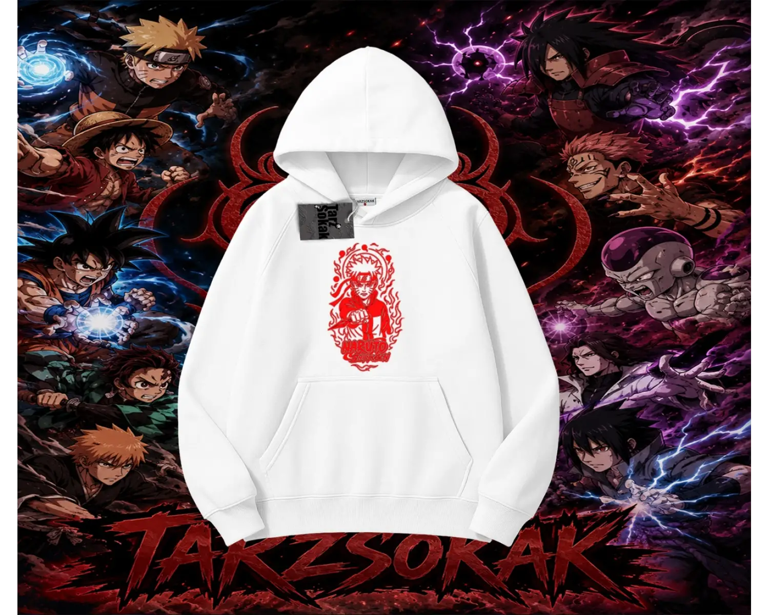 Naruto Uzumaki Premium Anime Oversize Unisex Kapşonlu Sweatshirt Beyaz