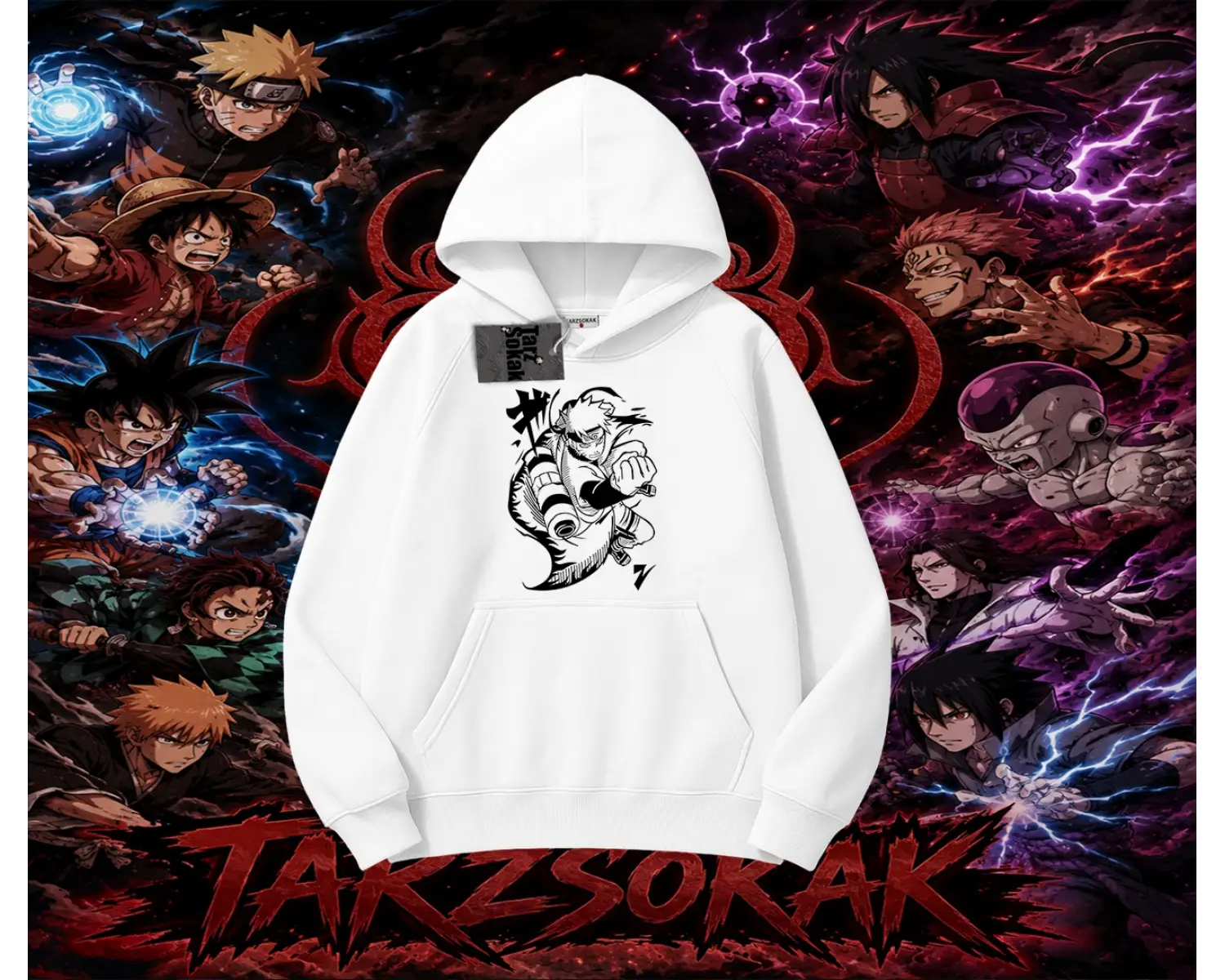 Naruto Uzumaki Premium Anime Oversize Unisex Kapşonlu Sweatshirt Beyaz