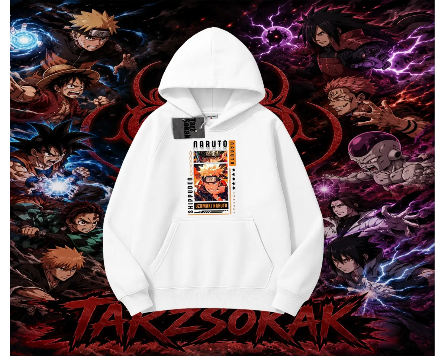 Naruto Uzumaki Premium Anime Oversize Unisex Kapşonlu Sweatshirt Beyaz