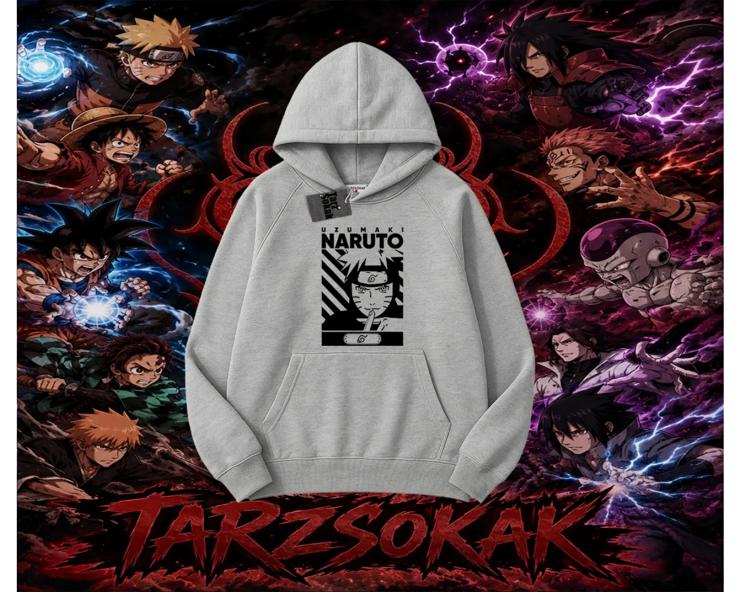 Naruto Uzumaki Premium Anime Oversize Unisex Kapşonlu Sweatshirt Beyaz