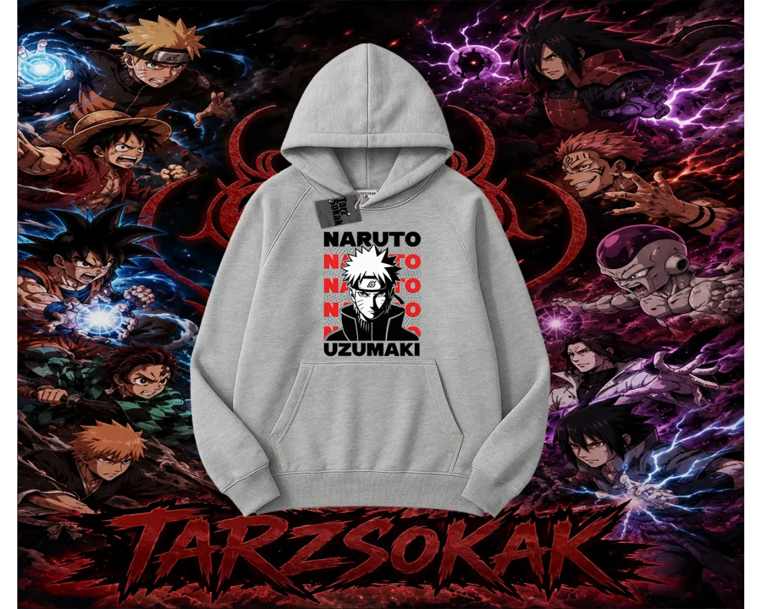 Naruto Uzumaki Premium Anime Oversize Unisex Kapşonlu Sweatshirt Beyaz