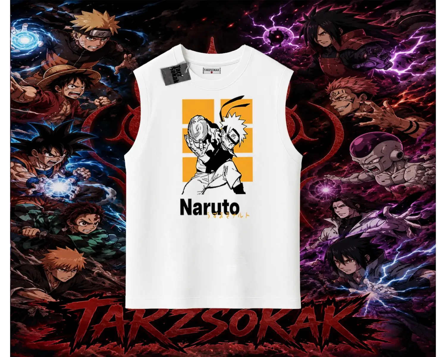 Naruto Uzumaki Premium Anime Oversize Unisex Kolsuz Tişört Beyaz