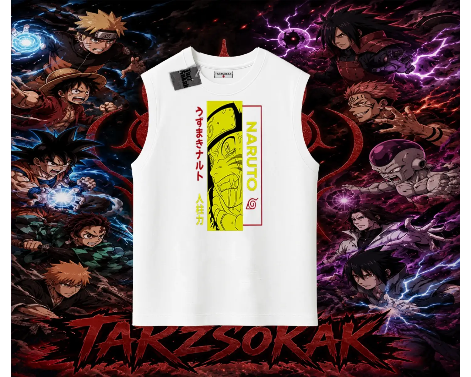 Naruto Uzumaki Premium Anime Oversize Unisex Kolsuz Tişört Beyaz