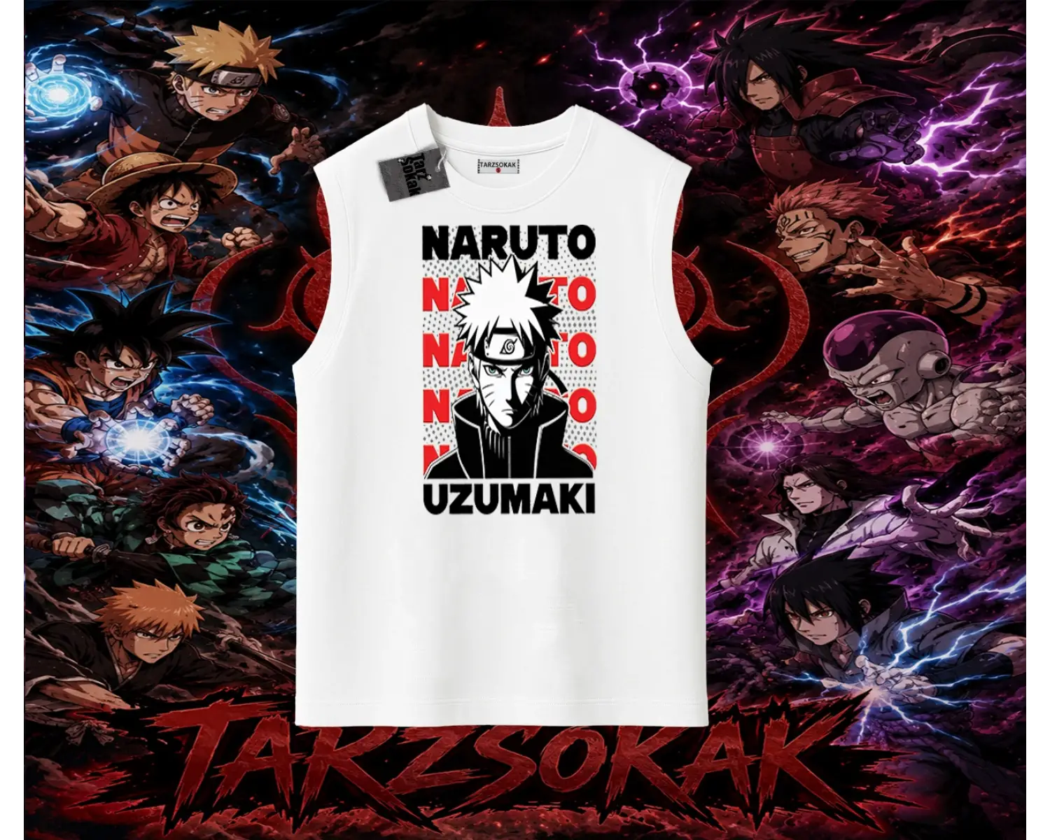 Naruto Uzumaki Premium Anime Oversize Unisex Kolsuz Tişört Beyaz