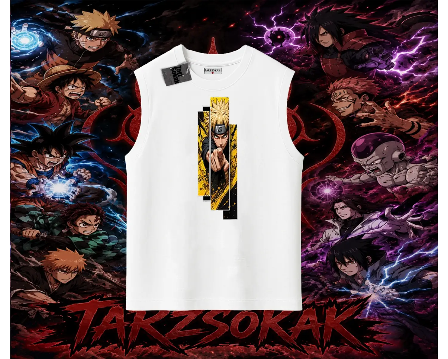 Naruto Uzumaki Premium Anime Oversize Unisex Kolsuz Tişört Beyaz