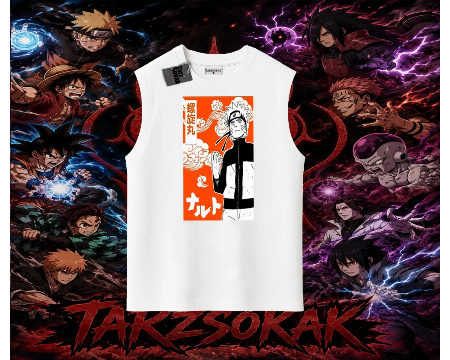 Naruto Uzumaki Premium Anime Oversize Unisex Kolsuz Tişört Beyaz