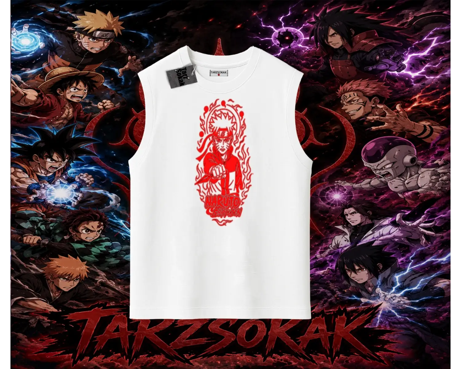 Naruto Uzumaki Premium Anime Oversize Unisex Kolsuz Tişört Beyaz