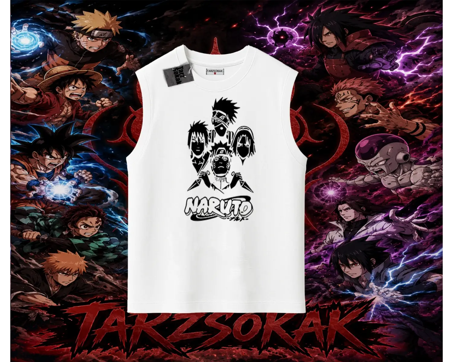 Naruto Uzumaki Premium Anime Oversize Unisex Kolsuz Tişört Beyaz