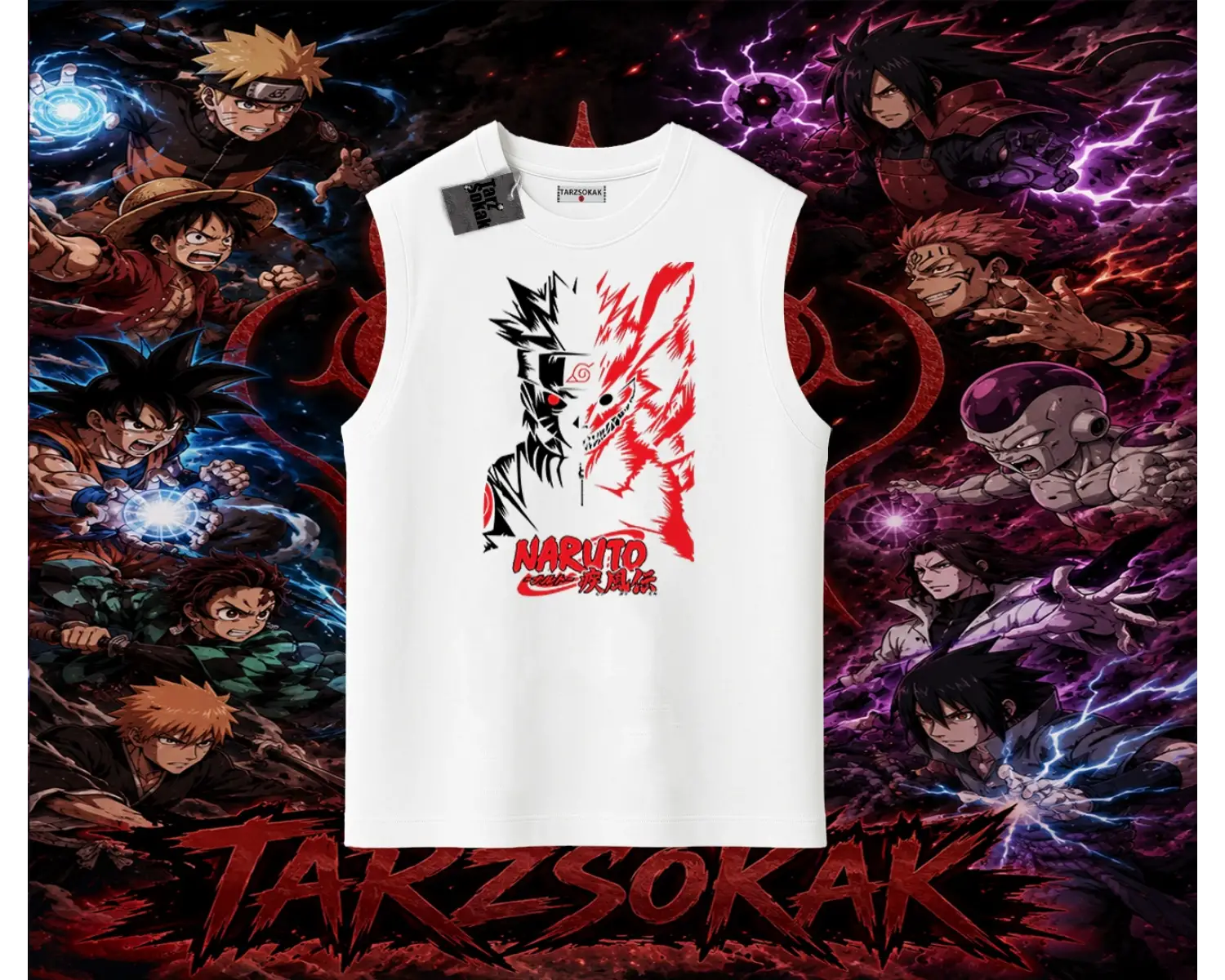 Naruto Uzumaki Premium Anime Oversize Unisex Kolsuz Tişört Beyaz