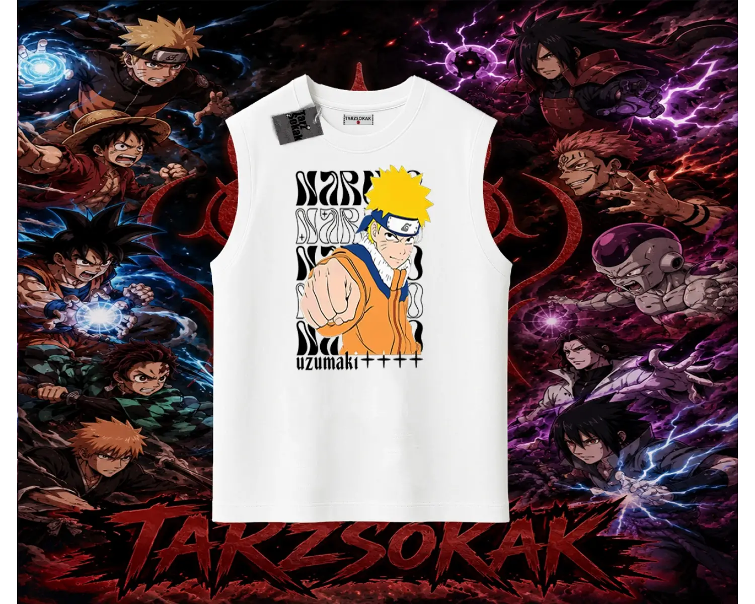 Naruto Uzumaki Premium Anime Oversize Unisex Kolsuz Tişört Beyaz