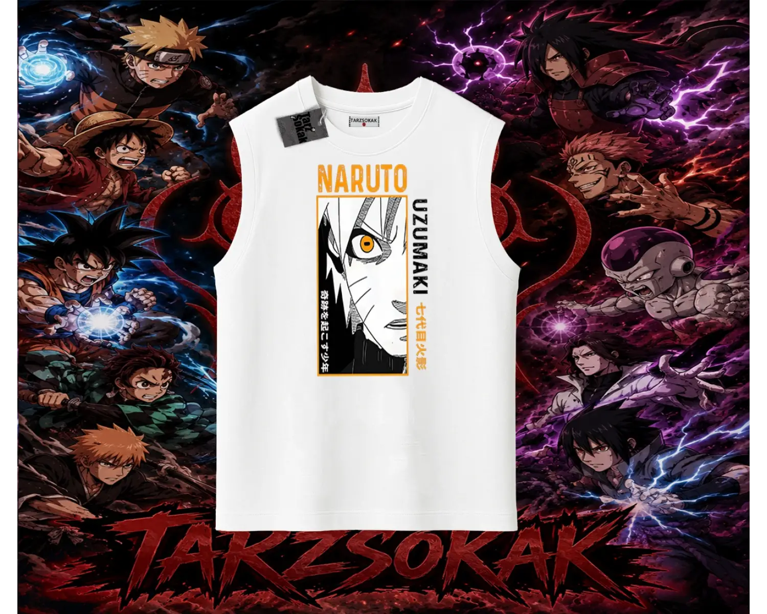 Naruto Uzumaki Premium Anime Oversize Unisex Kolsuz Tişört Beyaz