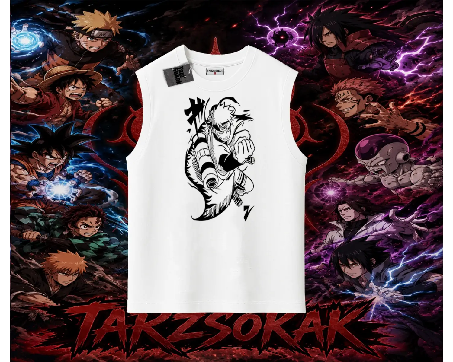 Naruto Uzumaki Premium Anime Oversize Unisex Kolsuz Tişört Beyaz