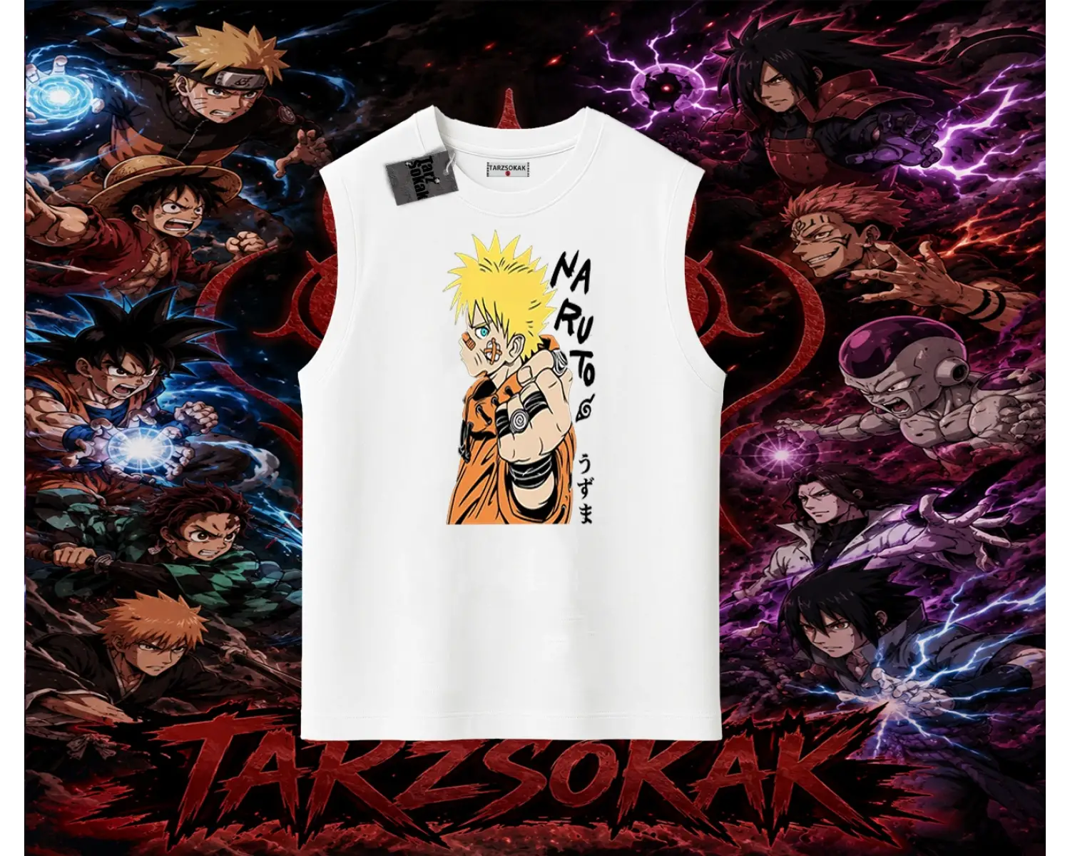 Naruto Uzumaki Premium Anime Oversize Unisex Kolsuz Tişört Beyaz