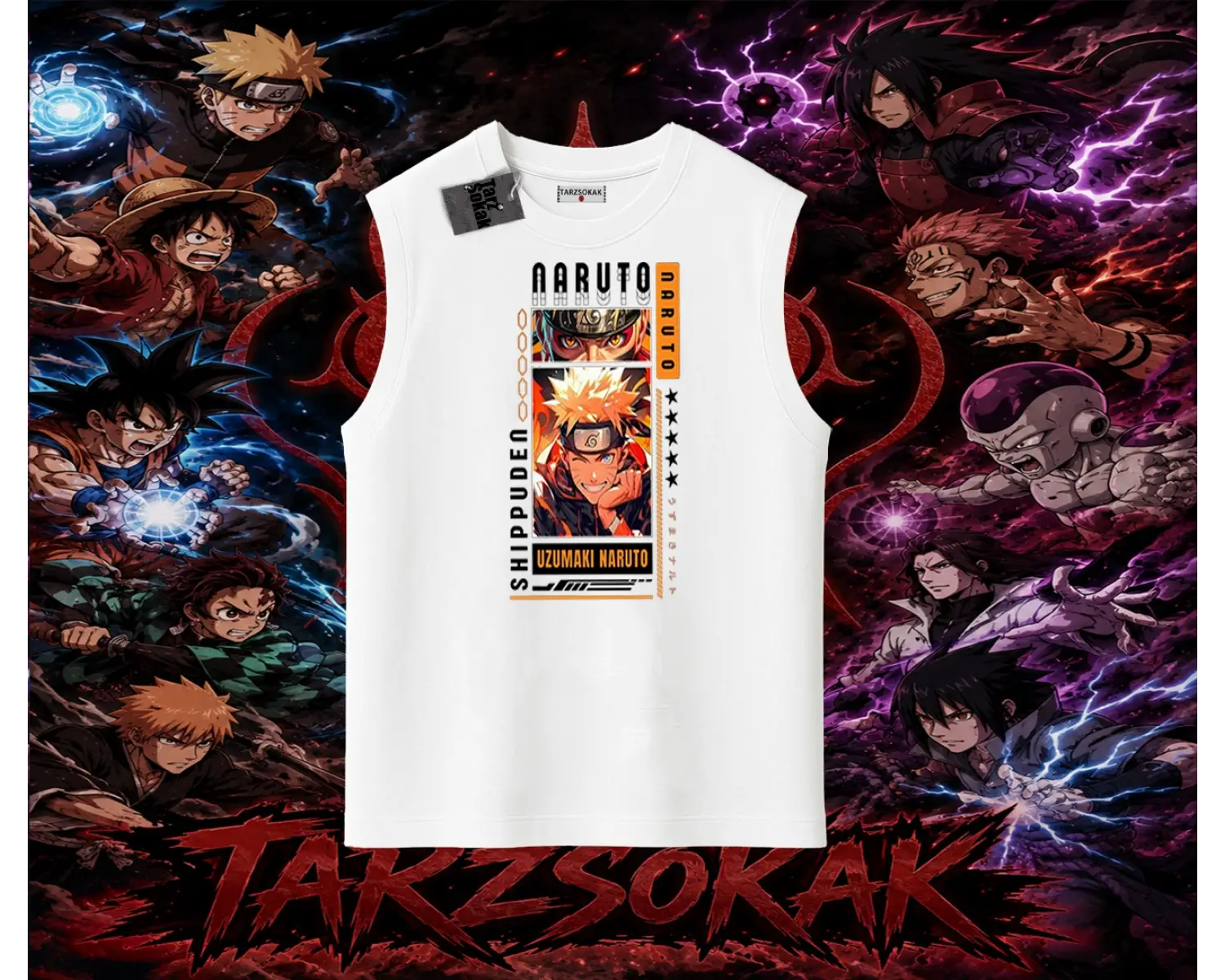 Naruto Uzumaki Premium Anime Oversize Unisex Kolsuz Tişört Beyaz