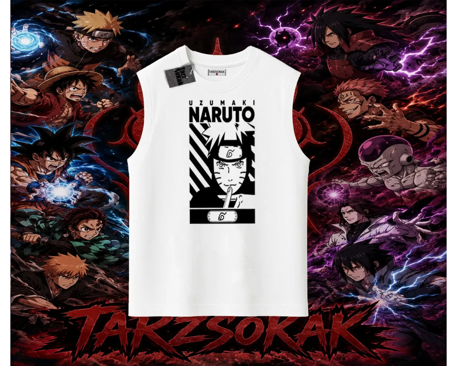 Naruto Uzumaki Premium Anime Oversize Unisex Kolsuz Tişört Beyaz