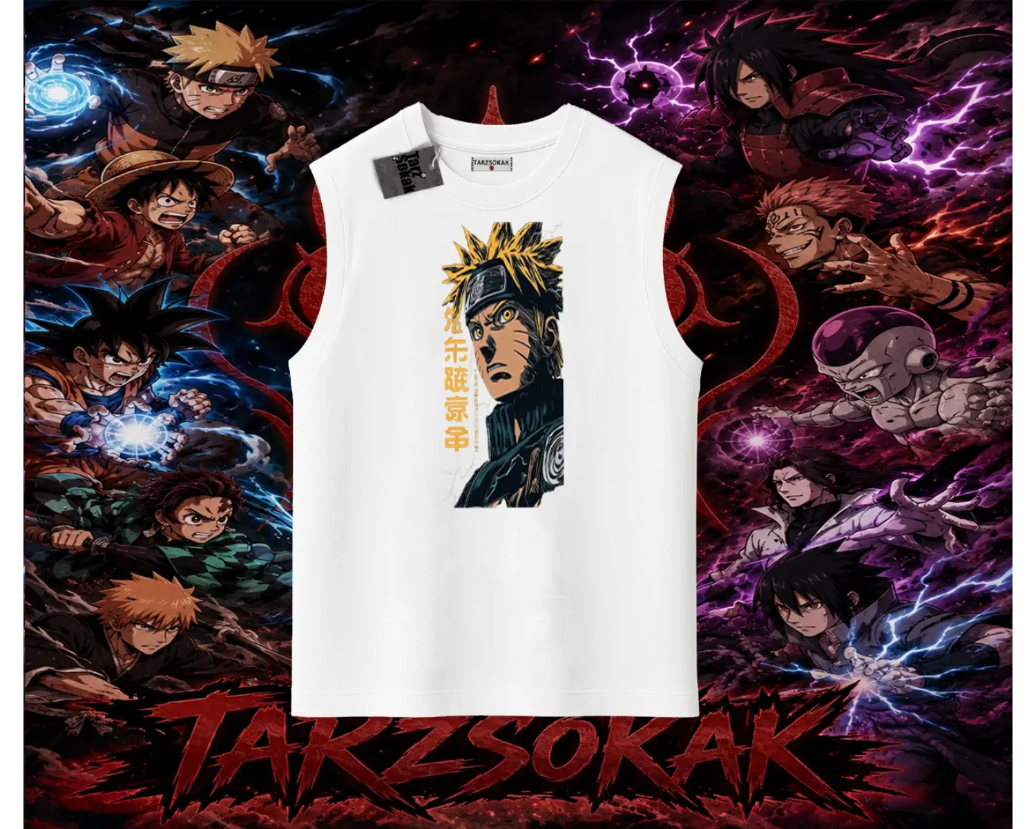 Naruto Uzumaki Premium Anime Oversize Unisex Kolsuz Tişört Beyaz