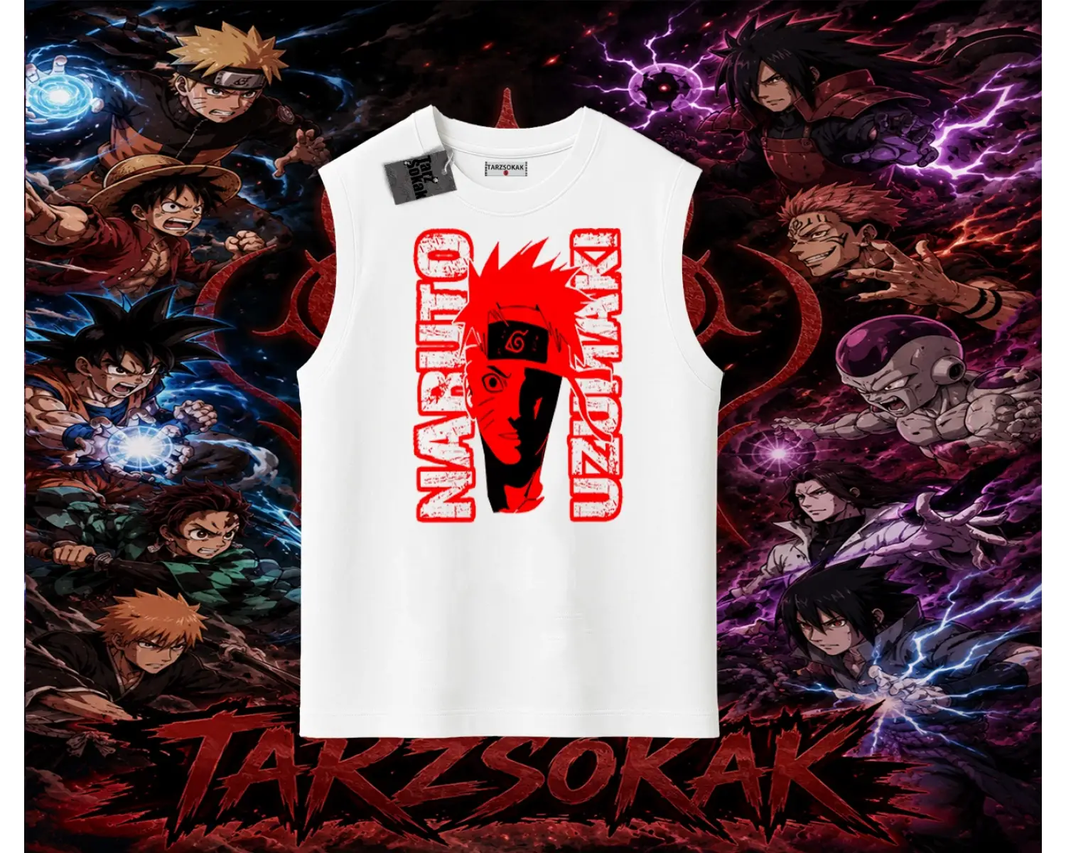 Naruto Uzumaki Premium Anime Oversize Unisex Kolsuz Tişört Beyaz