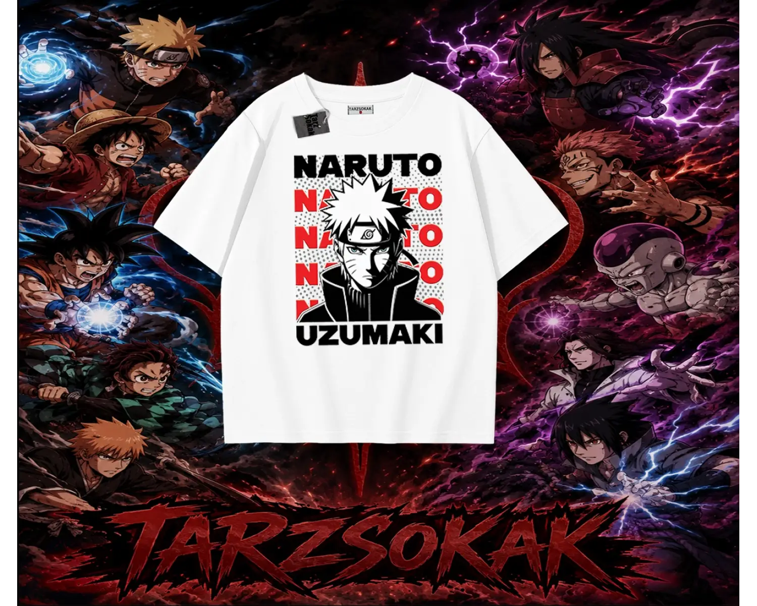 Naruto Uzumaki Premium Anime Oversize Unisex Tişört Beyaz
