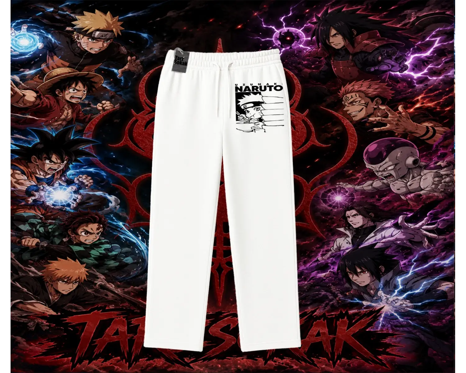 Naruto Uzumaki Premium Anime Unisex Baggy Eşofman Altı Beyaz