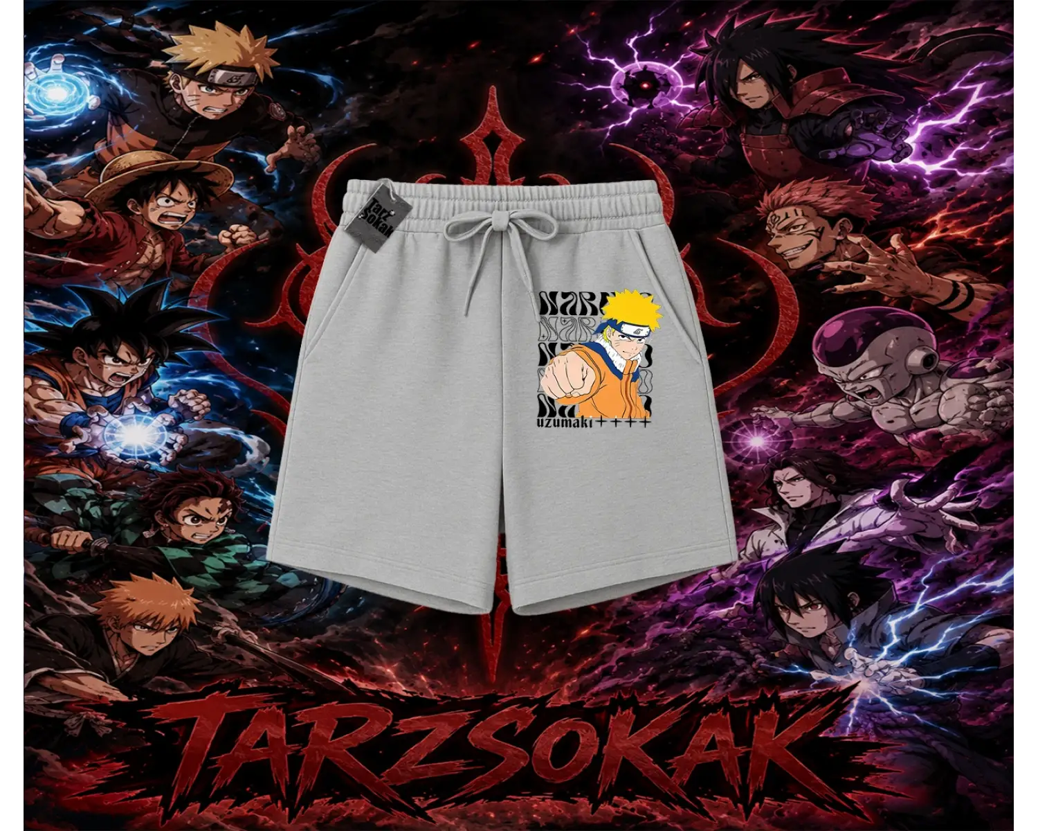 Naruto Uzumaki Premium Anime Unisex Şort Beyaz