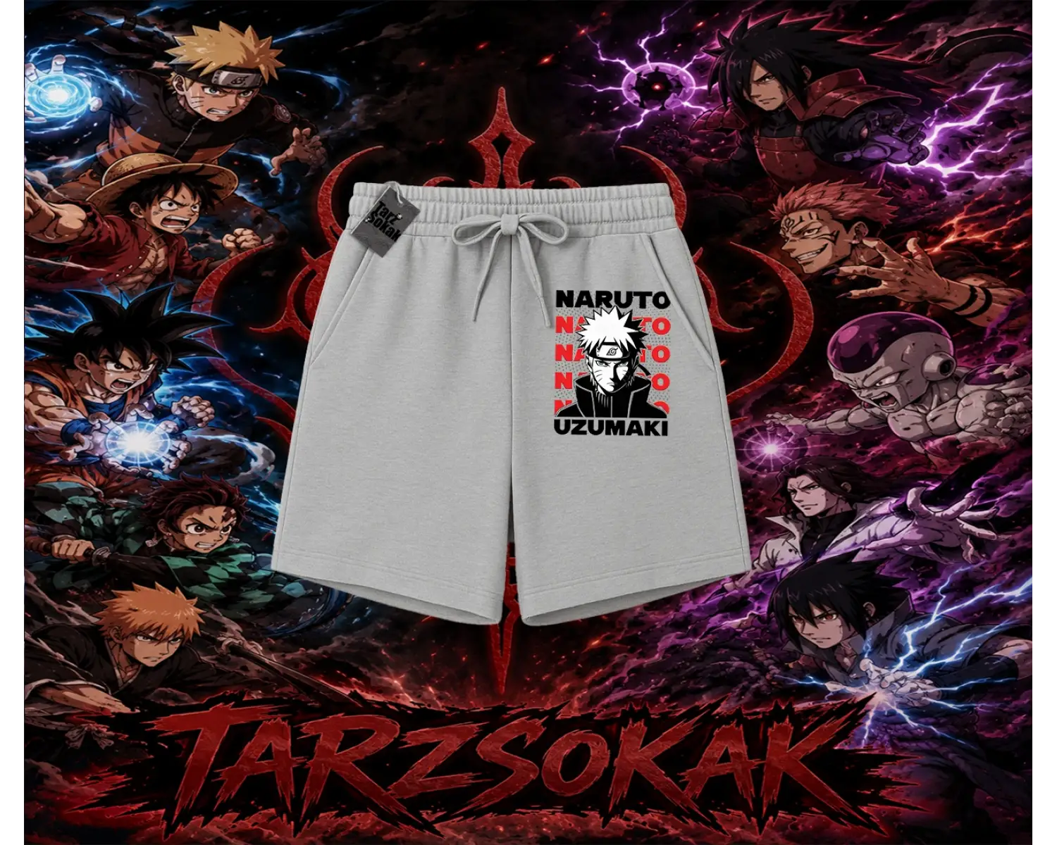 Naruto Uzumaki Premium Anime Unisex Şort Beyaz