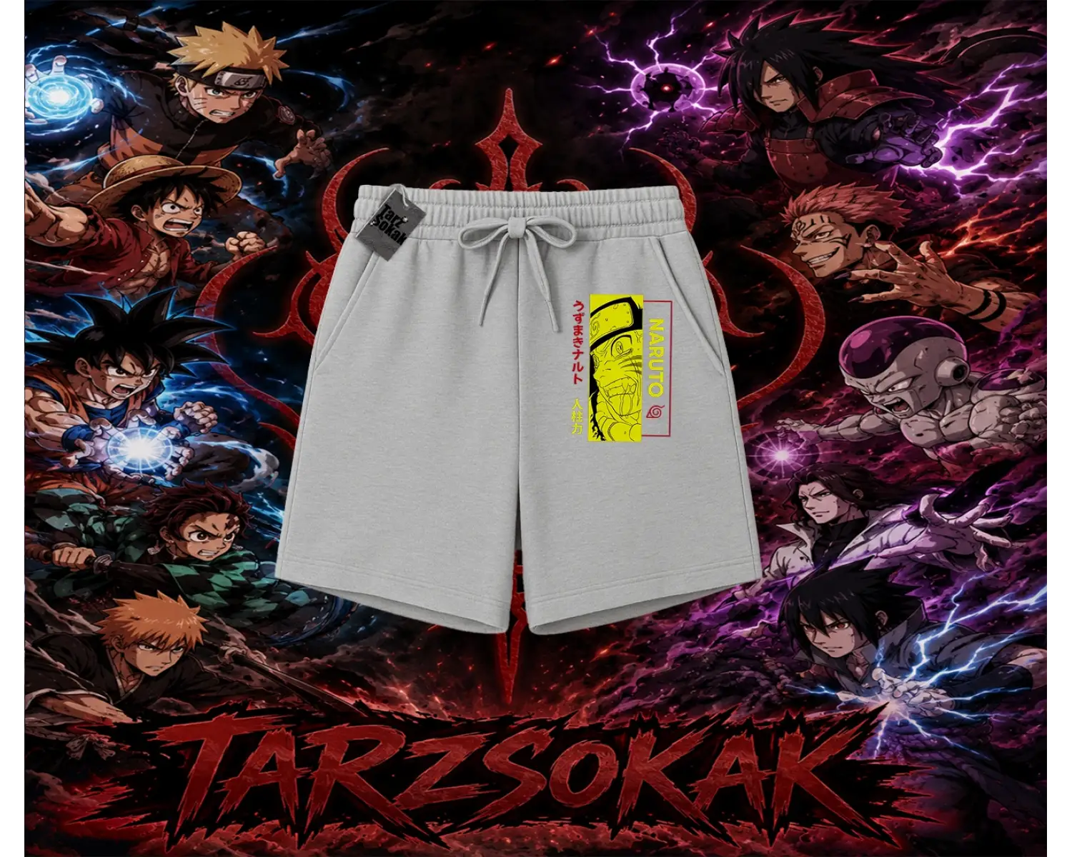 Naruto Uzumaki Premium Anime Unisex Şort Beyaz