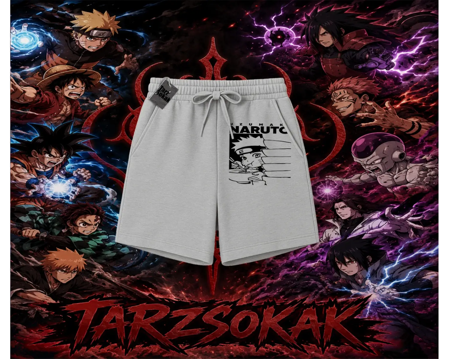 Naruto Uzumaki Premium Anime Unisex Şort Beyaz