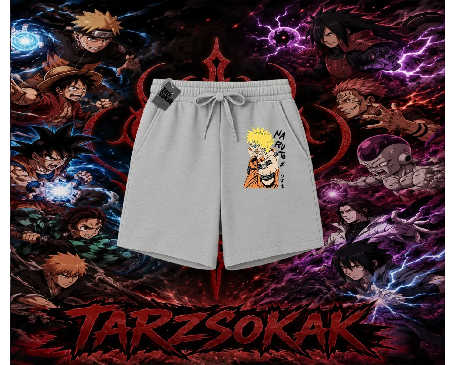 Naruto Uzumaki Premium Anime Unisex Şort Beyaz
