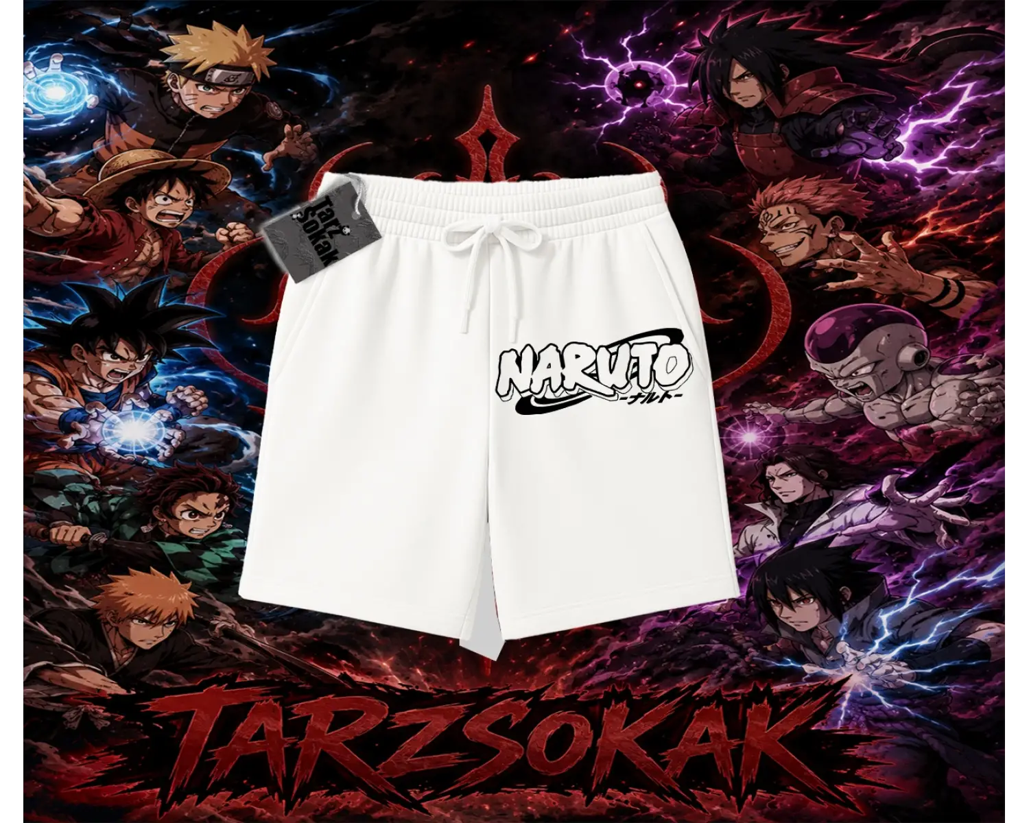 Naruto Uzumaki Premium Anime Unisex Şort Beyaz