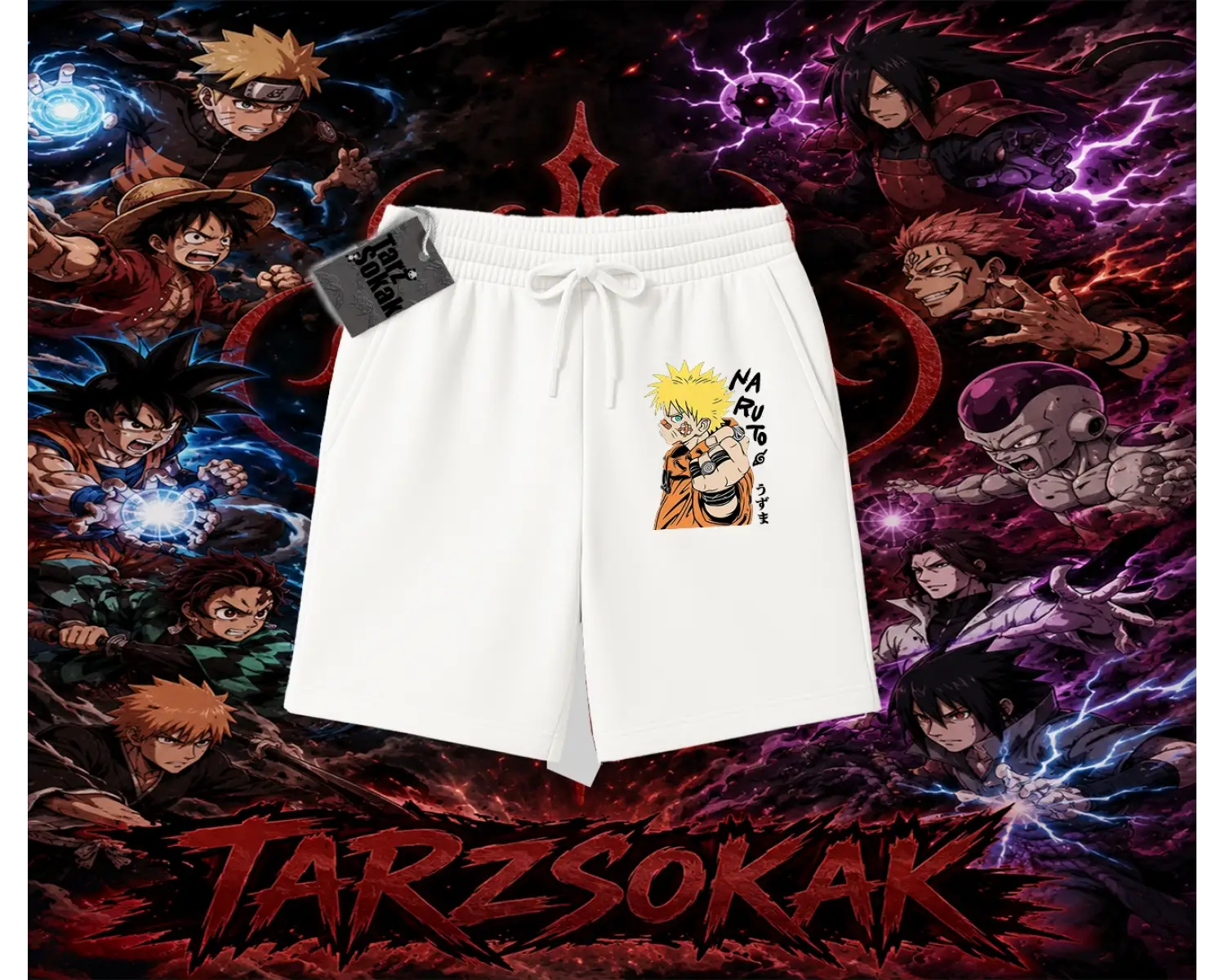 Naruto Uzumaki Premium Anime Unisex Şort Beyaz