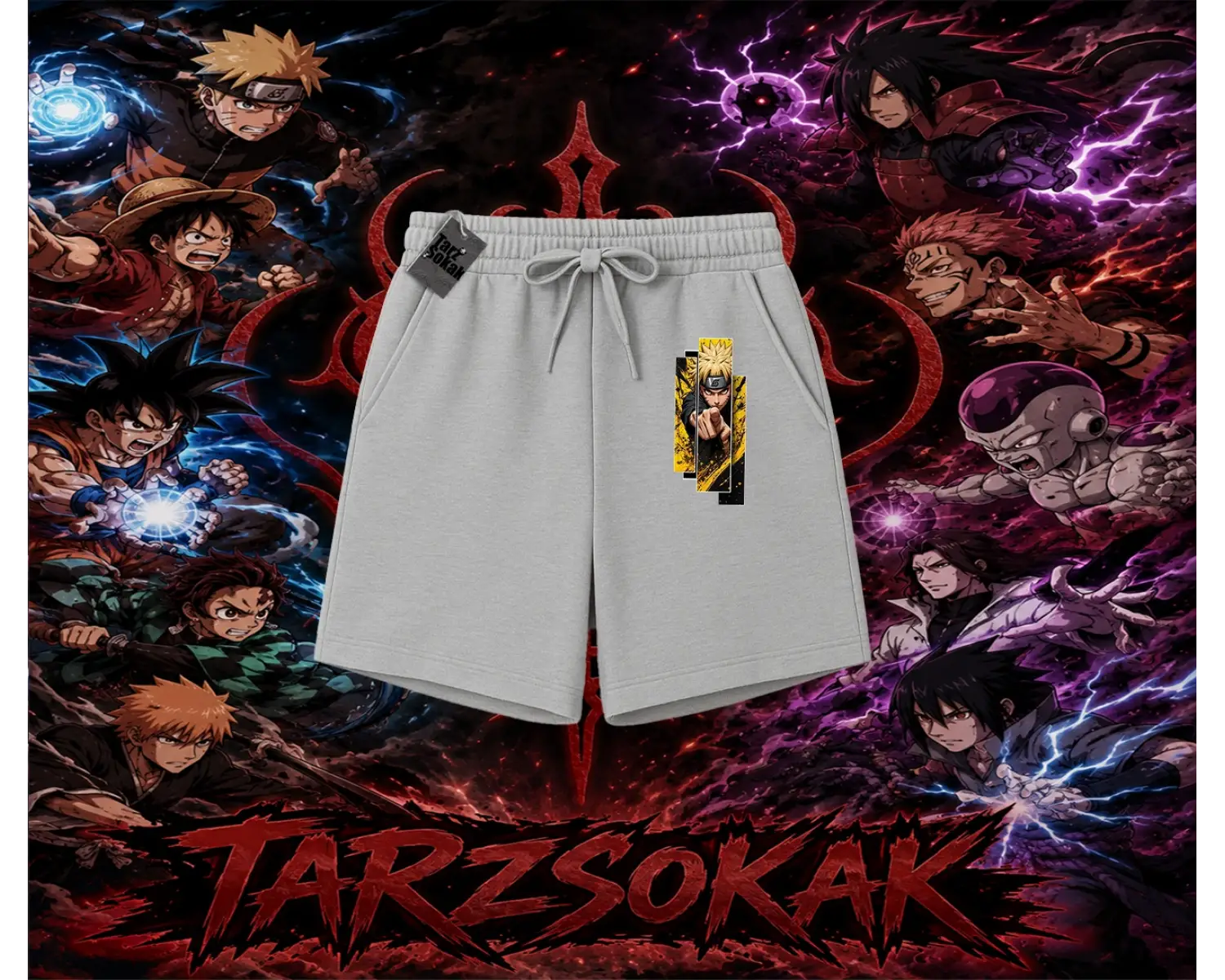 Naruto Uzumaki Premium Anime Unisex Şort Beyaz