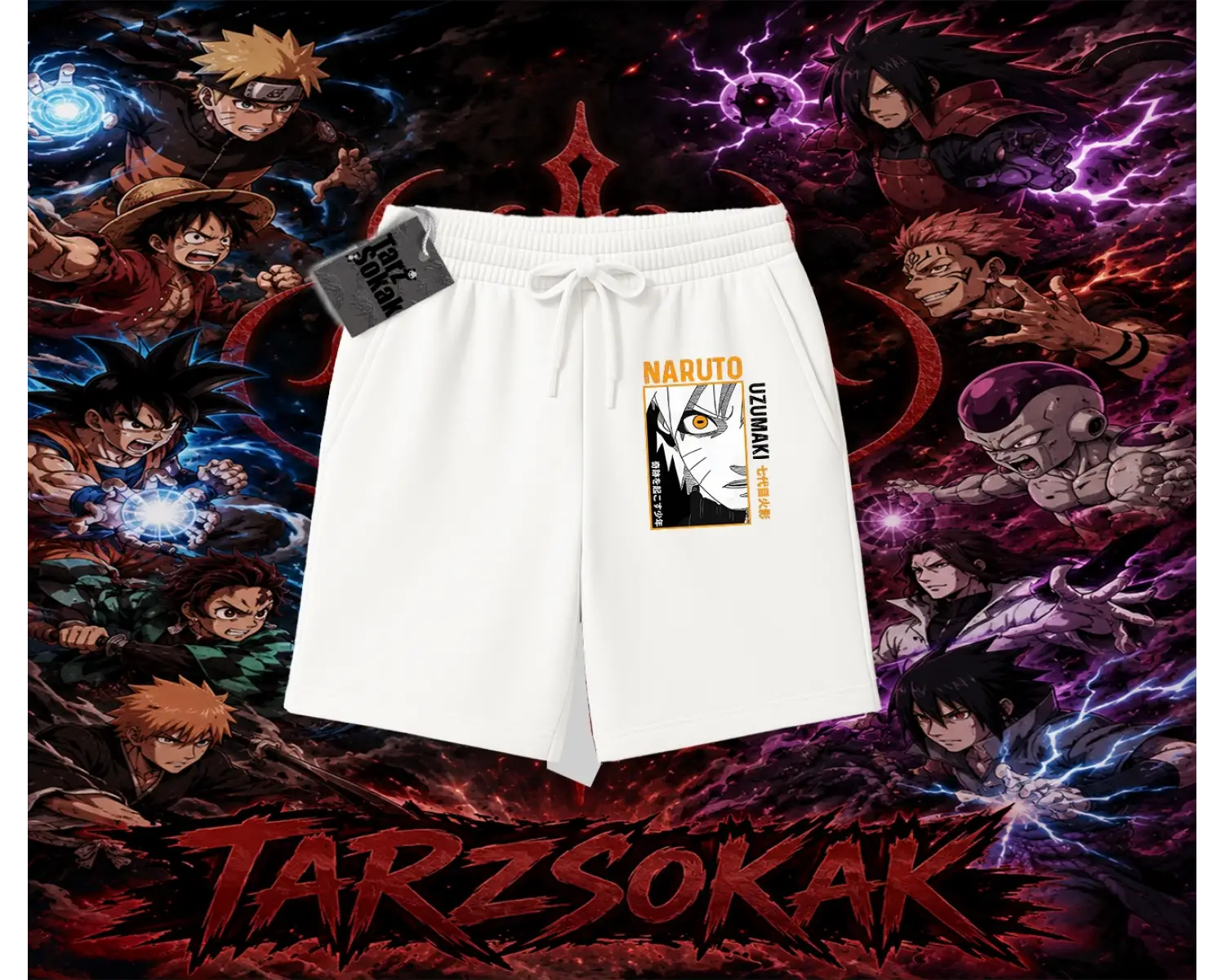 Naruto Uzumaki Premium Anime Unisex Şort Beyaz
