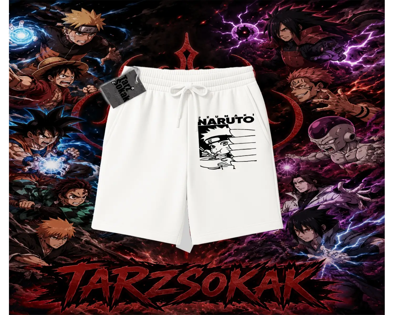 Naruto Uzumaki Premium Anime Unisex Şort Beyaz