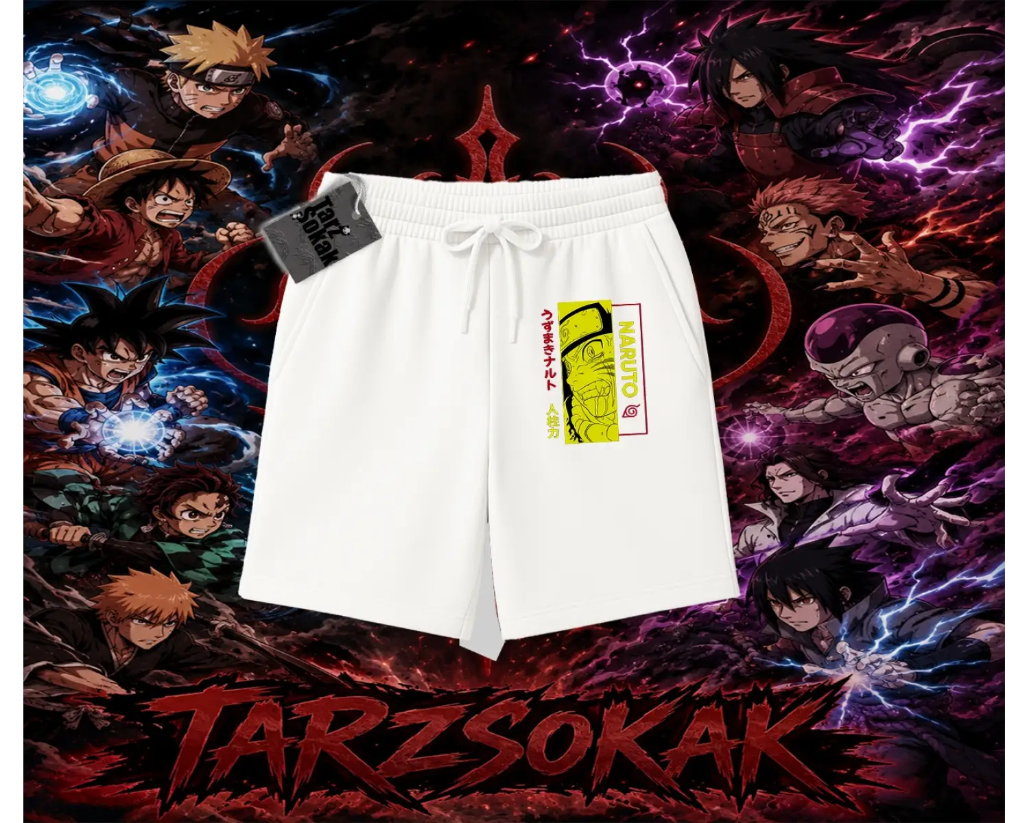 Naruto Uzumaki Premium Anime Unisex Şort Beyaz