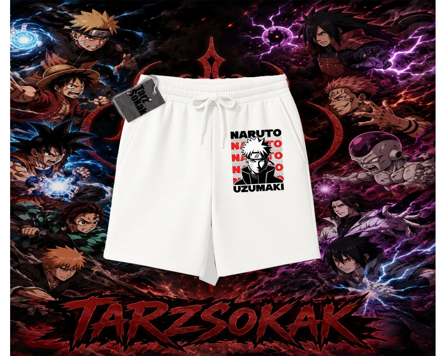 Naruto Uzumaki Premium Anime Unisex Şort Beyaz